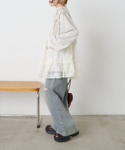 w closet（ダブルクローゼット）の「【25AW】ダメージデニムパンツ（デニムパンツ・レディース・ベージュ/ブルー・MEDIUM/SMALL/LARGE）」の14枚目の写真