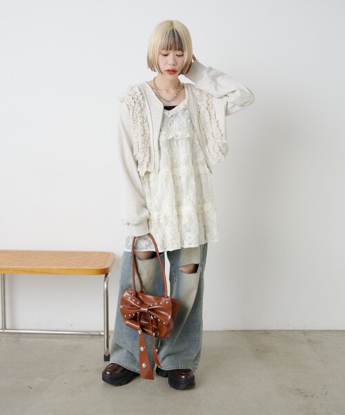 w closet（ダブルクローゼット）の「【25AW】ダメージデニムパンツ（デニムパンツ・レディース・ベージュ/ブルー・MEDIUM/SMALL/LARGE）」の17枚目の写真