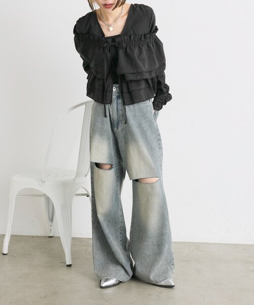 w closet（ダブルクローゼット）の「【25AW】ダメージデニムパンツ（デニムパンツ・レディース・ベージュ/ブルー・MEDIUM/SMALL/LARGE）」の18枚目の写真
