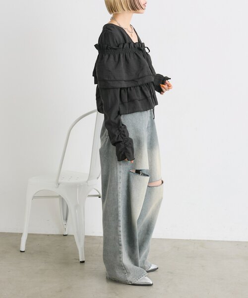 w closet（ダブルクローゼット）の「【25AW】ダメージデニムパンツ（デニムパンツ・レディース・ベージュ/ブルー・MEDIUM/SMALL/LARGE）」の21枚目の写真