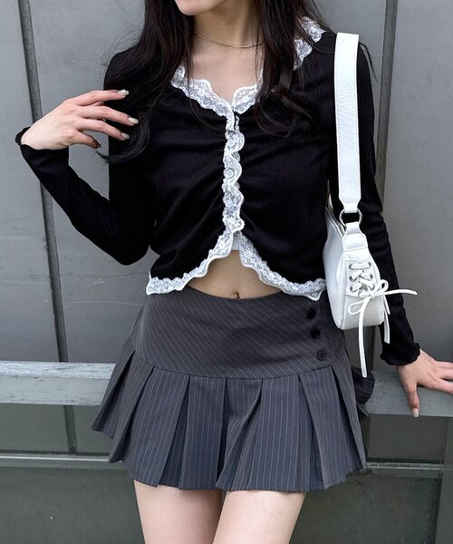 mline（エムライン）の「[mline]シアーレース ギャザーカーディガン（Tシャツ/カットソー・レディース・ブラック/グレー/オフホワイト/ピンク・FREE）」の3枚目の写真