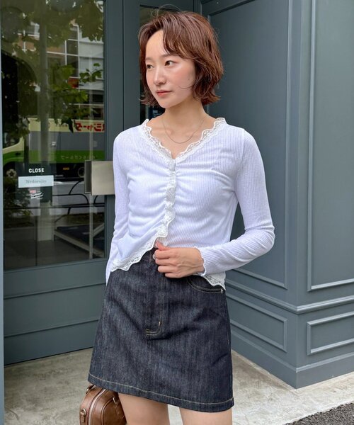 mline（エムライン）の「[mline]シアーレース ギャザーカーディガン（Tシャツ/カットソー・レディース・ブラック/グレー/オフホワイト/ピンク・FREE）」の12枚目の写真