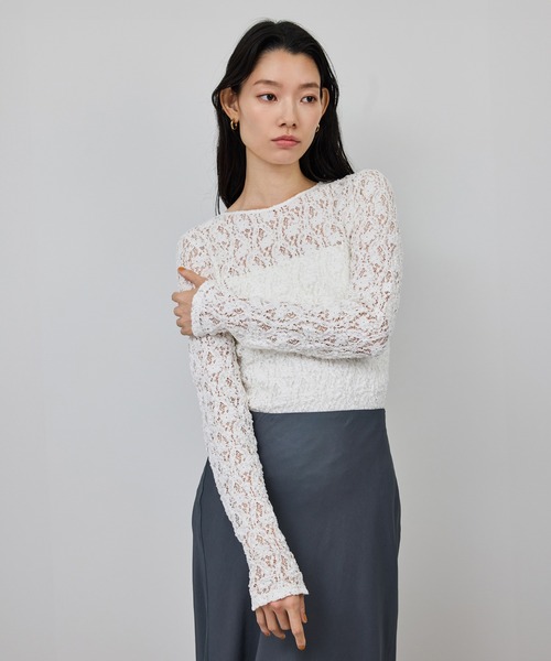 ROPE'（ロペ）の「ストレッチレースカットソー/イージーケア（Tシャツ/カットソー・レディース・ブラック/ホワイト・FREE）」の2枚目の写真