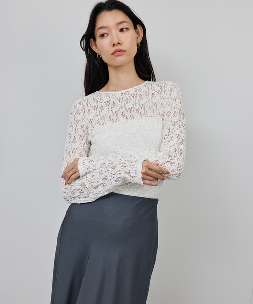 ROPE'（ロペ）の「ストレッチレースカットソー/イージーケア（Tシャツ/カットソー・レディース・ブラック/ホワイト・FREE）」の22枚目の写真