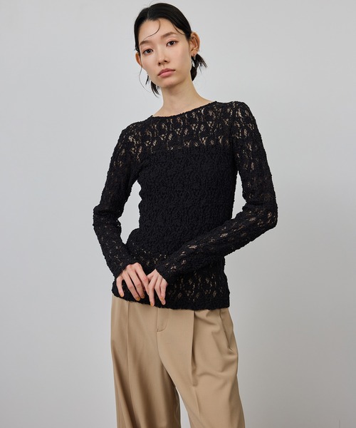 ROPE'（ロペ）の「ストレッチレースカットソー/イージーケア（Tシャツ/カットソー・レディース・ブラック/ホワイト・FREE）」の3枚目の写真