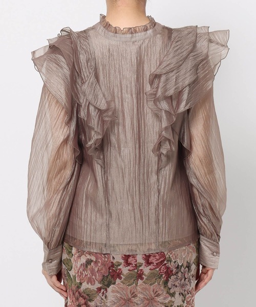 mysty woman（ミスティウーマン）の「2WAY楊柳フリルブラウス　577092（シャツ/ブラウス・レディース・モカ/アイボリー/ブラック・FREE）」の5枚目の写真