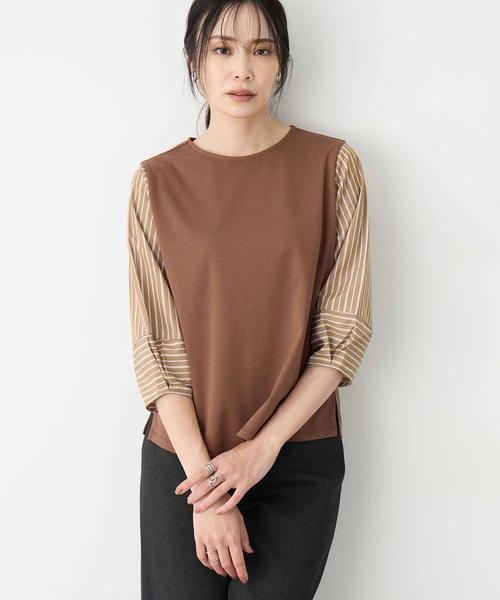 A/C DESIGN BY ALPHA CUBIC（エーシーデザインバイアルファキュービック）の「ドッキングプルオーバー（Tシャツ/カットソー・レディース・ネイビー/モカ・M/L）」の2枚目の写真