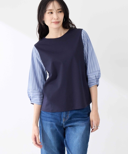 A/C DESIGN BY ALPHA CUBIC（エーシーデザインバイアルファキュービック）の「ドッキングプルオーバー（Tシャツ/カットソー・レディース・ネイビー/モカ・M/L）」の4枚目の写真