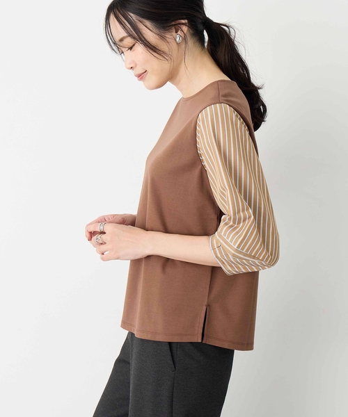 A/C DESIGN BY ALPHA CUBIC（エーシーデザインバイアルファキュービック）の「ドッキングプルオーバー（Tシャツ/カットソー・レディース・ネイビー/モカ・M/L）」の5枚目の写真