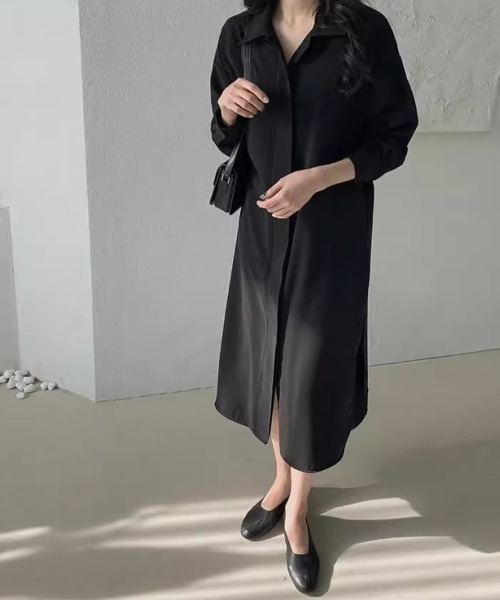 ONEP STAR（ワンピスター）の「サイドスリット×ウエストマークワンピース（シャツワンピース・レディース・ベージュ/ブラック/ライトブラウン・FREE）」の16枚目の写真