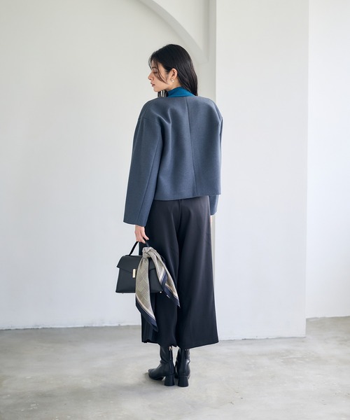 12Twelve Agenda(トゥエルブ アジェンダ)の「フェイクウールノーカラージャケット(ノーカラージャケット・レディース・チャコールグレー/オフホワイト/グリーン・M)」の20枚目の写真