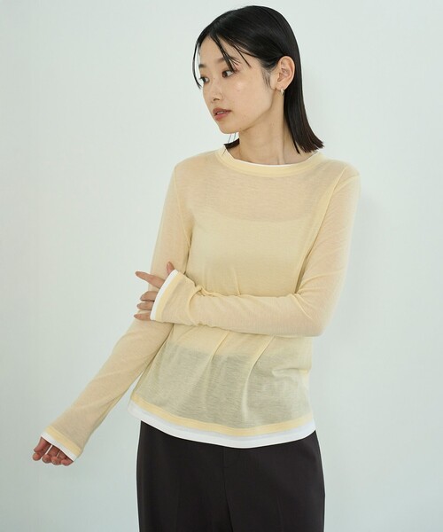 UNFILO(アンフィーロ)の「ソフトウール フェイクレイヤード ロンT(Tシャツ/カットソー・レディース・スカイブルー系/ライトイエロー系/グレー系・SMALL/LARGE/MEDIUM)」の9枚目の写真