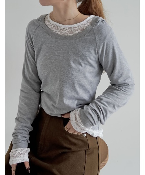 Re:EDIT(リエディ)の「カットレースクルーネック長袖トップス(Tシャツ/カットソー・レディース・ブラック/ホワイト・MEDIUM/LARGE)」の15枚目の写真
