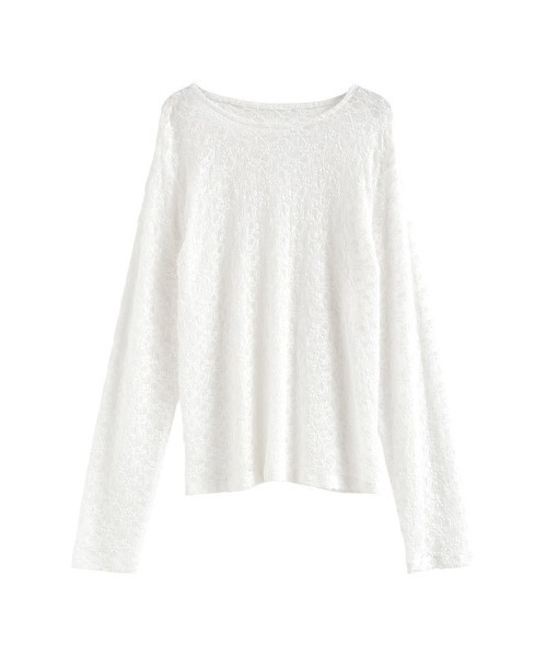【新品未使用】EDIT.FORLULU レース付きホワイト長袖トップス セール】カットレースクルーネック長袖トップス（Tシャツ/カットソー