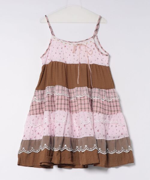 SPINNS(スピンズ)の「異素材のときめきをぎゅっと☆★ヴィンテージ風キャミワンピ(ワンピース・レディース・ブラック/ピンク/グリーン/ブラウン/ブルー/ピンク系その他・ONESIZE)」の6枚目の写真