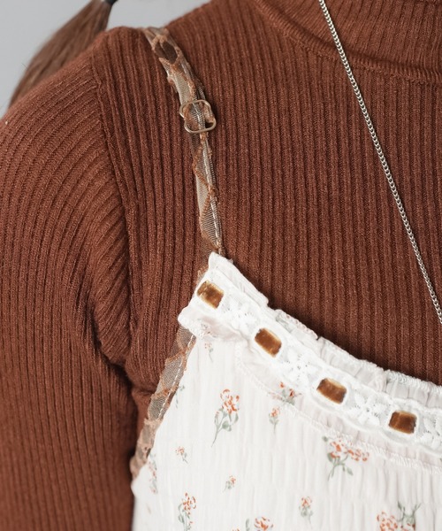 SPINNS（スピンズ）の「異素材のときめきをぎゅっと☆★ヴィンテージ風キャミワンピ（ワンピース・レディース・ブラック/ピンク/グリーン/ブラウン/ブルー・ONESIZE）」の11枚目の写真