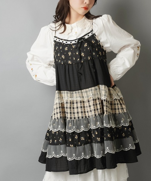 異素材のときめきをぎゅっとヴィンテージ風キャミワンピ（ワンピース