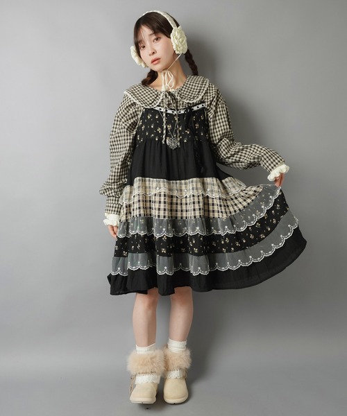 異素材のときめきをぎゅっとヴィンテージ風キャミワンピ（ワンピース