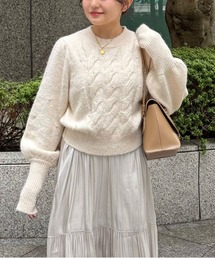 ◆パール付きケーブルショート丈ニット