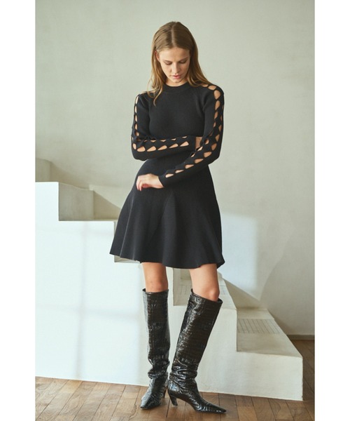 Estella.K(エステラケー)の「Audrina Knit Dress ミニフレアーリブニットドレス(ワンピース・レディース・モーブ系/ブラック・FREE)」の10枚目の写真