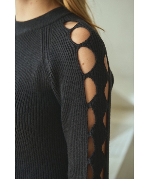 Estella.K(エステラケー)の「Audrina Knit Dress ミニフレアーリブニットドレス(ワンピース・レディース・モーブ系/ブラック・FREE)」の13枚目の写真