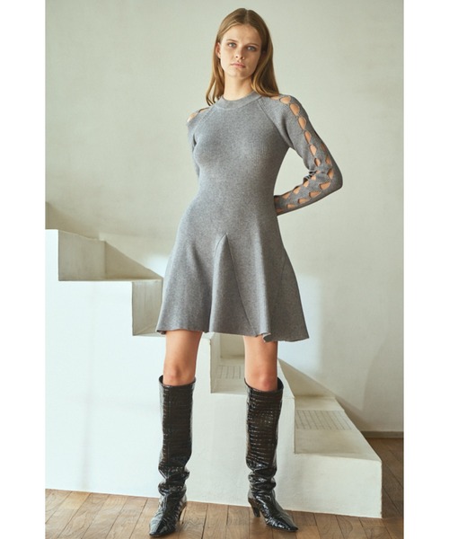 Estella.K(エステラケー)の「Audrina Knit Dress ミニフレアーリブニットドレス(ワンピース・レディース・モーブ系/ブラック・FREE)」の14枚目の写真