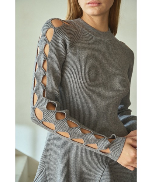 Estella.K(エステラケー)の「Audrina Knit Dress ミニフレアーリブニットドレス(ワンピース・レディース・モーブ系/ブラック・FREE)」の20枚目の写真