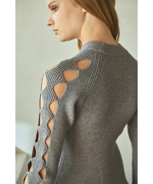 Estella.K(エステラケー)の「Audrina Knit Dress ミニフレアーリブニットドレス(ワンピース・レディース・モーブ系/ブラック・FREE)」の21枚目の写真