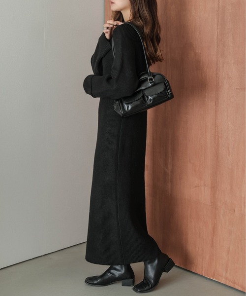 La-gemme（ラジェム）の「ハーフジップ リブニットワンピース（ワンピース・レディース・グレー/アイボリー/ベージュ/ブラック・フリー）」の9枚目の写真