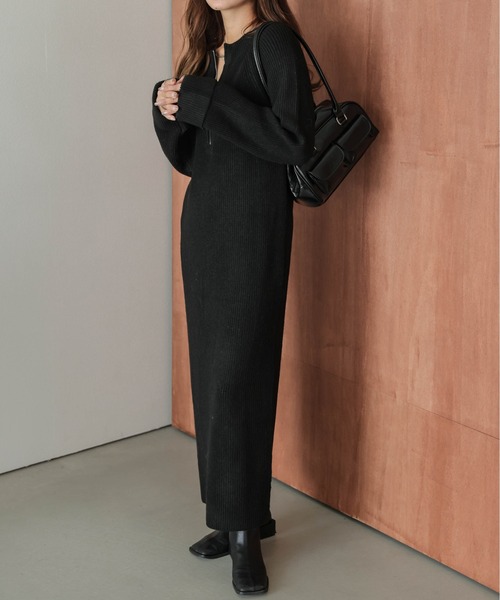 La-gemme（ラジェム）の「ハーフジップ リブニットワンピース（ワンピース・レディース・グレー/アイボリー/ベージュ/ブラック・フリー）」の13枚目の写真