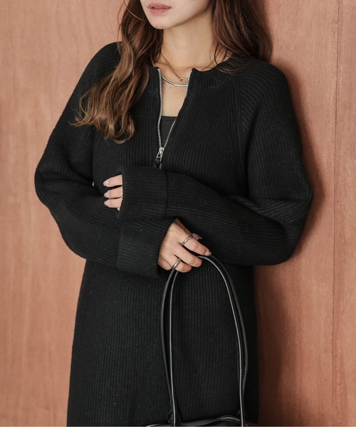 La-gemme（ラジェム）の「ハーフジップ リブニットワンピース（ワンピース・レディース・グレー/アイボリー/ベージュ/ブラック・フリー）」の8枚目の写真