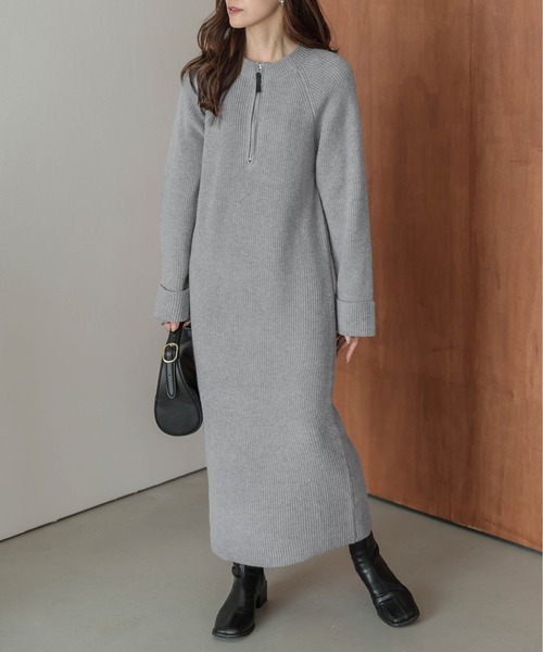 La-gemme（ラジェム）の「ハーフジップ リブニットワンピース（ワンピース・レディース・グレー/アイボリー/ベージュ/ブラック・フリー）」の15枚目の写真