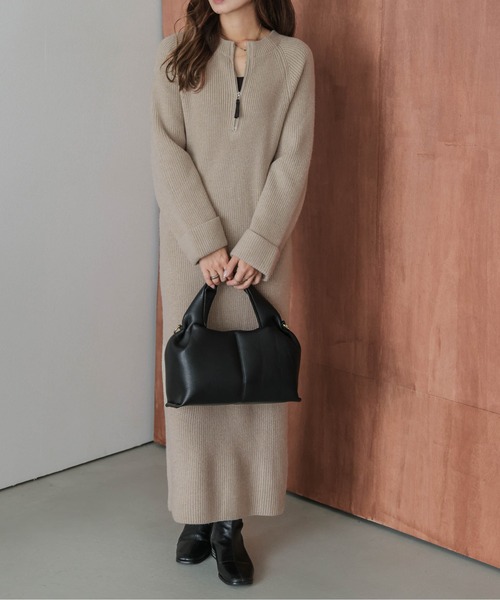 La-gemme（ラジェム）の「ハーフジップ リブニットワンピース（ワンピース・レディース・グレー/アイボリー/ベージュ/ブラック・フリー）」の20枚目の写真