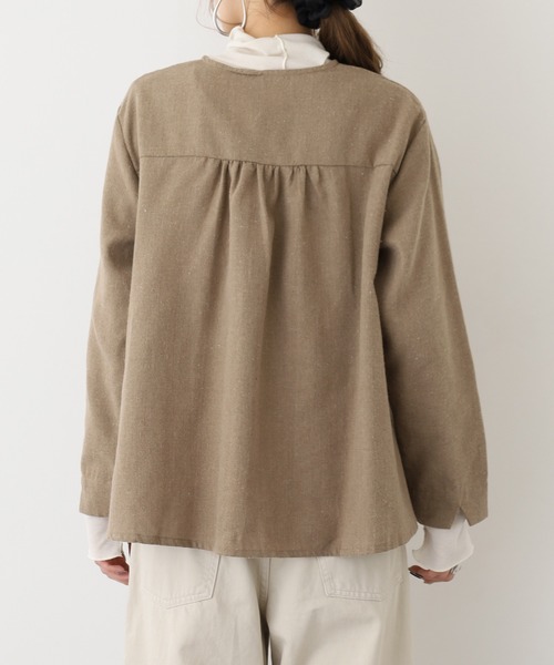 セール】ノーカラー花柄刺繍ブラウス 無地 ギンガムチェック