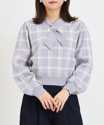 ASTORIA ODIER | チェック柄ジャガードボウタイプルオーバー(ニット/セーター)