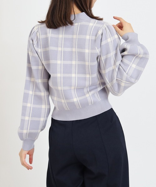 ASTORIA ODIER（アストリアオディール）の「チェック柄ジャガードボウタイプルオーバー（ニット/セーター・レディース・ブラック/サックスブルー/ホワイト・MEDIUM/LARGE）」の10枚目の写真