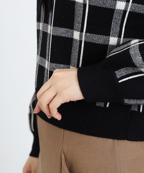ASTORIA ODIER（アストリアオディール）の「チェック柄ジャガードボウタイプルオーバー（ニット/セーター・レディース・ブラック/サックスブルー/ホワイト・MEDIUM/LARGE）」の20枚目の写真