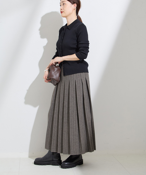 journal standard L'essage（ジャーナルスタンダードレサージュ）の「クラシックストライプ プリーツスカート（スカート・レディース・チャコールグレー/ネイビー・36/38）」の4枚目の写真
