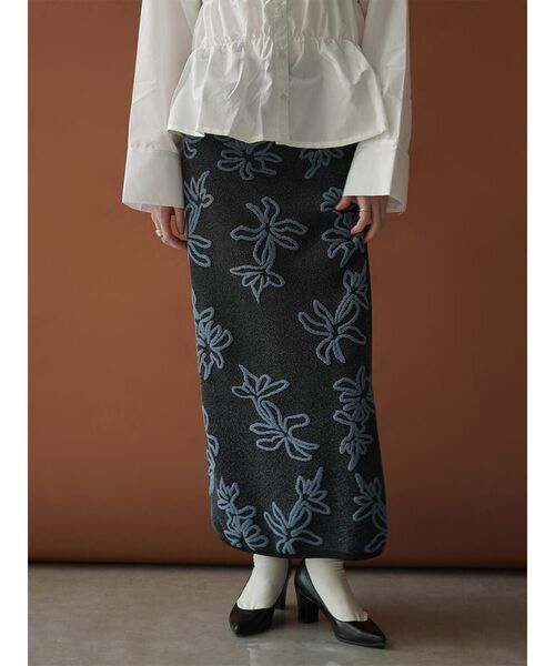 セール】FLOWER JACQUARD BICOLOR KNIT SKIRT（スカート）｜:ETHROF