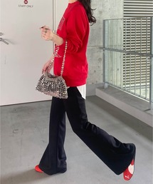 ISOOK（アイスー）の「スウェットフレアパンツ(kiharu select) / スウェットパンツ ハイウエスト ハイライズ ウエストゴム グレー ブラック（スウェットパンツ）」