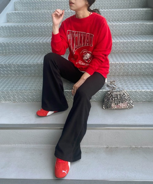 ISOOK（アイスー）の「スウェットフレアパンツ(kiharu select) / スウェットパンツ ハイウエスト ハイライズ ウエストゴム グレー ブラック 春服（スウェットパンツ・レディース・ブラック/グレー・FREE）」の3枚目の写真