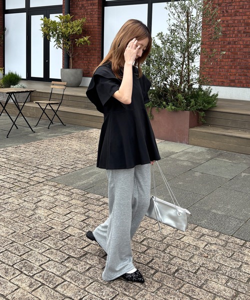 ISOOK(アイスー)の「スウェットフレアパンツ(kiharu select) / スウェットパンツ ハイウエスト ハイライズ ウエストゴム グレー ブラック 春服(スウェットパンツ・レディース・ブラック/グレー・FREE)」の14枚目の写真