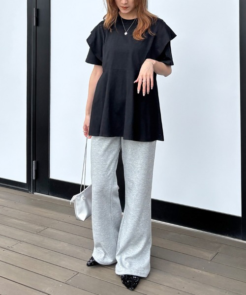 ISOOK(アイスー)の「スウェットフレアパンツ(kiharu select) / スウェットパンツ ハイウエスト ハイライズ ウエストゴム グレー ブラック 春服(スウェットパンツ・レディース・ブラック/グレー・FREE)」の16枚目の写真