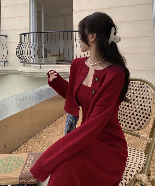 Miniministore（ミニミニストア）の「ニットセットアップ レディース2点セット（ワンピース・レディース・ブラック/レッドパープル/レッド・FREE）」の7枚目の写真