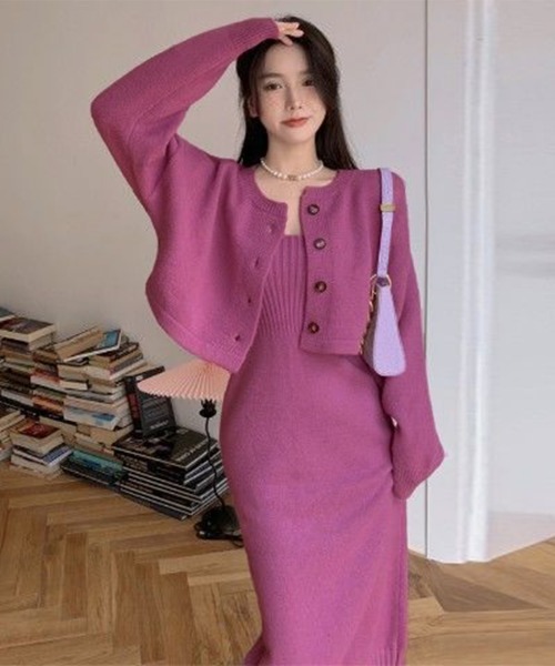 Miniministore（ミニミニストア）の「ニットセットアップ レディース2点セット（ワンピース・レディース・ブラック/レッドパープル/レッド・FREE）」の10枚目の写真