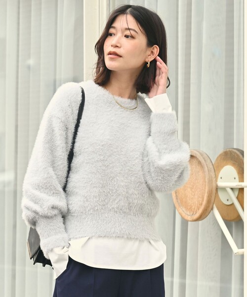 green label relaxing（グリーンレーベルリラクシング）の「【WEB限定】＜at ease＞フェザーヤーン プルオーバー ニット（ニット/セーター・レディース・ダークグレー/ライトグレー/ベージュ/オフホワイト・FREE）」の3枚目の写真