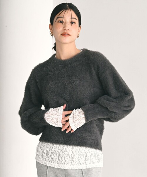 green label relaxing（グリーンレーベルリラクシング）の「【WEB限定】＜at ease＞フェザーヤーン プルオーバー ニット（ニット/セーター・レディース・ダークグレー/ライトグレー/ベージュ/オフホワイト・FREE）」の15枚目の写真