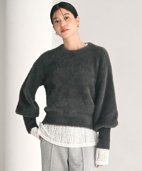 green label relaxing（グリーンレーベルリラクシング）の「【WEB限定】＜at ease＞フェザーヤーン プルオーバー ニット（ニット/セーター・レディース・ダークグレー/ライトグレー/ベージュ/オフホワイト・FREE）」の14枚目の写真