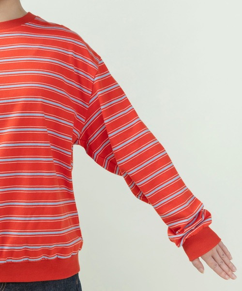 PAR ICI（パーリッシィ）の「マルチボーダー天竺 クルーネックプルオーバー（Tシャツ/カットソー・レディース・オレンジ/ブラック/ホワイト・FREE）」の5枚目の写真