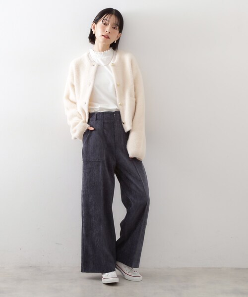 THE SHOP TK (ザ ショップ ティーケー )の「【冬のレイヤードスタイルに/吸湿発熱】 シャーリングカットソー(Tシャツ/カットソー・レディース・オフホワイト/スミクロ/ブラック・12/13)」の6枚目の写真